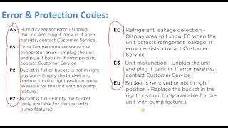 Midea Dehumidifier Error codes AS  ES  P2  EC  E3  Eb [upl. by Kcuhc]