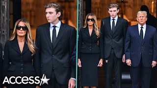 Barron Trump Joins Donald Trump At Funeral For Melania Trumps Mother [upl. by Nyrraf]