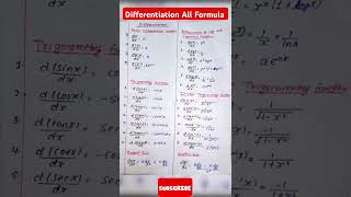 Differentiation all formula  basic differentiation formulas differentiation class12maths shorts [upl. by Zingale]