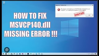 The program cant start because MSVCP140dll is missing from your computer windows 100 Working [upl. by Kenlay]