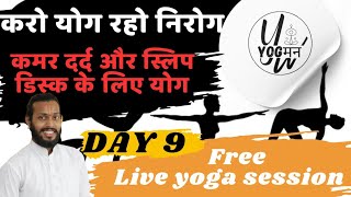 कमर दर्द और स्लिप डिस्क के लिए योग  yoga for back pain and slip disk ll Live yoga classes DAY 9 [upl. by Laws]