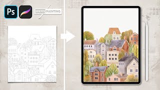 Neighborhood Landscape Drawing in Procreate [upl. by Acherman]