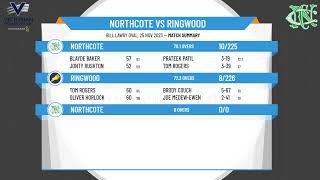 Victorian Premier Cricket  Kookaburra Mens Firsts  Round 5  Northcote v Ringwood  Day 2 [upl. by Krysta359]