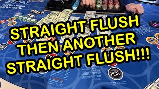 3 CARD POKER in LAS VEGAS STRAIGHT FLUSH THEN ANOTHER STRAIGHT FLUSH AMAZING SESSION OMG [upl. by Ynattir]