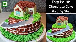 Easy Chocolate House Cake Recipe step by step  Tutorial for House Cake  Cake Decorating Ideas [upl. by Ynnek]