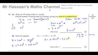 6 058021MJ09 IGCSECIE Paper 21 Q14 Standard Form Calculations Proportion Equations [upl. by Gordy965]