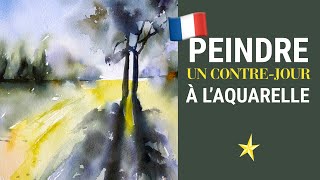 Paysage en contrejour à laquarelle  VERSION FRANÇAISE [upl. by Mariano28]