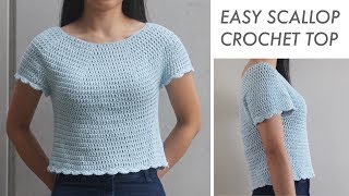 Easy Crochet Scallop Top DIY Tutorial [upl. by Ittocs]