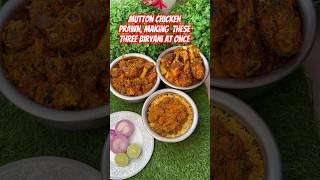 MUTTON FRY CHICKEN FRY PRAWNS FRY BIRYANIS MAKING THESE THREE FRY BIRYANI AT ONCE shorts [upl. by Eenat]