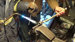 Oxyacetylene torch weld brazing repair of a steel hydraulic line [upl. by Suiramad348]