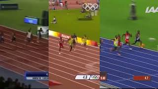 Usain Bolt’s 3 100m World Records Side by side [upl. by Stilla]