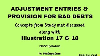 ADJUSTMENT ENTRIES• PROVISION FOR BAD DEBTS• CONCEPTS IN MALAYALAM • FREE CMA CLASSES MALAYALAM•FA [upl. by Chappy599]