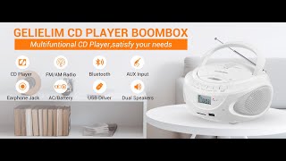 Gelielim Portable CD Player Boombox with Bluetooth [upl. by Auqenes323]