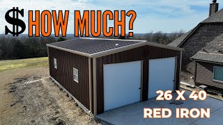 How much does a 26x40 Red Iron Metal Building Cost  WolfSteel Buildings [upl. by Cohbert]