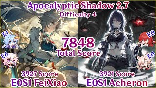 Apocalyptic Shadow 27  E0S1 FeiXiao x E0S1 Acheron 7848 Total Score Clear  Honkai Star Rail [upl. by Alejandro706]