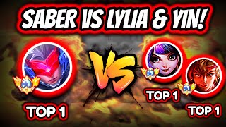 ¡BATALLA DE TOPS GLOBALES SABER TOP 1 vs LYLIA amp YIN TOP 1  MOBILE LEGENDS [upl. by Ytrebil522]