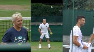 Novak Djokovic Martina Navratilova and Mansour Bahrami on the practice courts [upl. by Assenal760]