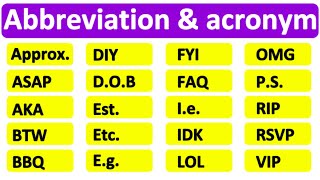 20 COMMON ABBREVIATIONS amp ACRONYMS  Learn with examples  English vocabulary [upl. by Adnawak]