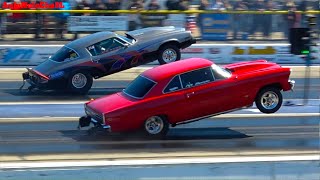 POWER WHEELIE SHOOTOUT DRAG RACING OLD SCHOOL AMERICAN MUSCLE CARS AT BYRON DRAGWAY [upl. by Mezoff]