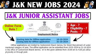 JampK New Jobs 2024  Junior Assistant Posts 2024  JampK New Posts 2024  All Details [upl. by Malilliw]