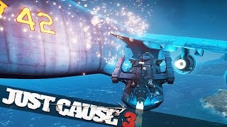 DESTROYING CARGO PLANE WITH A BATTLESHIP STUNT  Just Cause 3 Bavarium Sea Heist Expansion [upl. by Ahsinwad413]