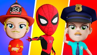 Policemen Spiderman and Firemen Song 🚒 🚓 🚑  Kids Songs and Nursery Rhymes by Lights Kids 3D [upl. by Pasadis]