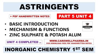 Astringent  Zinc Sulphate  Potash Alum  Part 5 Unit 4  Pharmaceutical inorganic Chemistry [upl. by Damarra]