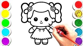 Doll drawing colouring and painting for kids and toddlersBaby doll drawing easy [upl. by Asiulana]