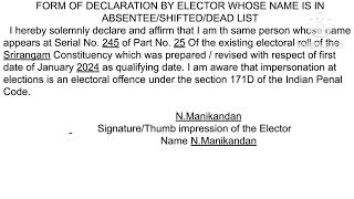 HOW TO FILL PRESIDING OFFICER FORM OF DECLARATION BY ELECTOR WHOSE NAME ABSENTEE SHIFTED DEAD LIST [upl. by Bela880]