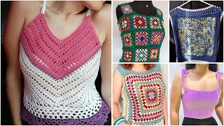 Beautiful latest colourful crochet cotton thread 🧵 topshort topcrop top designs [upl. by Adanar]