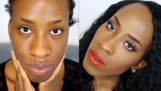 Peach Eyes and Orange lips Makeup Tutorial for Black Women [upl. by Notreve]