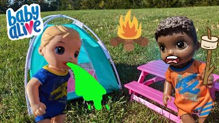 🤮 BABY ALIVE dolls Arthur and Johnathan go camping and get sick 🤢 [upl. by Latsyrd]