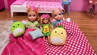 Sleepover at Chelsea  Elsa amp Anna toddlers  Barbie surprise toys  bedtime routine [upl. by Narod]