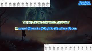 Dream Lover no capo by Bobby Darin play along with scrolling guitar chords and lyrics [upl. by Aihtenak43]