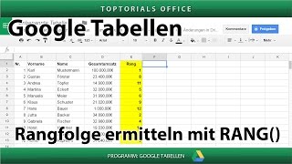 Rangfolge ermitteln mit RANG  Google Tabellen  Spreadsheets [upl. by Addison]