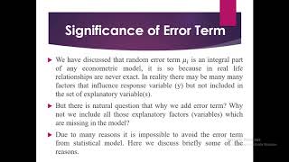 Econometrics1 Lecture 4 Part3  Significance of Error Term  Why We Add Error Term in the Model [upl. by Benedicta37]