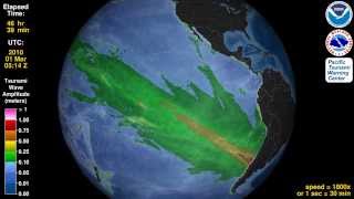 Tsunami Animation Maule Chile 2010 rotating globe [upl. by Bloch78]