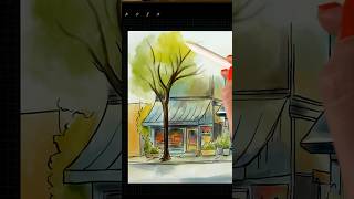 Watercolor Storefront Painting in Procreate procreatetutorial digitalwatercolor [upl. by Ahsilrae]