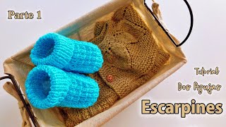 Patrón tutorial Escarpines botitas zapatitos bebes Dos Agujas Tricot Palitos Parte 1 de 2 [upl. by Aekan]