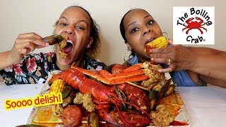 Boiling Crab Seafood Boil Mukbang Crab legs Green lips mussels Whole lobster [upl. by Enyluqcaj249]