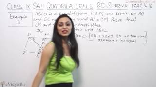 Example 13 Page No1416  Quadrilaterals RD Sharma Maths Class 9th [upl. by Niveek206]