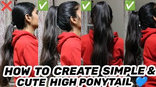 How to create simple and cute high ponytail [upl. by Eedeed]