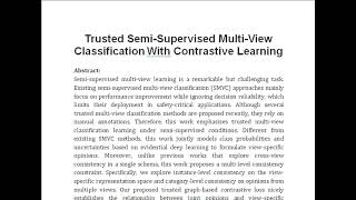 Trusted Semi Supervised Multi View Classification With Contrastive Learning [upl. by Dlorrej]