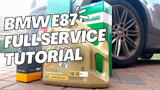 BMW 120d E87  FULL SERVICE TUTORIAL  OIL POLLEN AIR FILTERS  EASY [upl. by Ocirled]