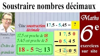 Maths 6ème  Soustraire les nombres décimaux  exercices sur site [upl. by Ansela938]