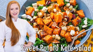 EASY Kale amp Sweet Potato Salad Recipe With Almonds Cranberries amp Cheese [upl. by Malony]