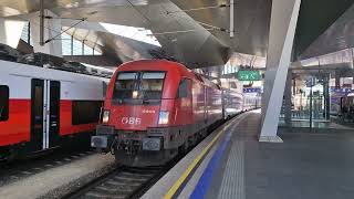 Abfahrt des railjet 535 Ersatzgarnitur am 19052024 in Wien Hbf [upl. by Ahseinaj469]