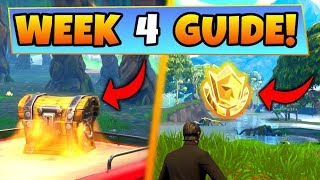 Fortnite WEEK 4 CHALLENGES GUIDE – WAILING WOODS CHESTS Treasure Location Battle Royale Season 4 [upl. by Ecirtnuahs]