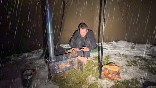 Heavy Rain Camping in Snowy Wilderness  Caught in Rainstorm With My Dog [upl. by Chema349]