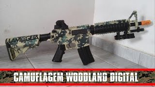 TUTORIAL  PERSONALIZAÇÃO DE M4  CAMUFLAGEM WOODLAND DIGITAL  AIRSOFT  FÁCIL E BARATO [upl. by Gina]